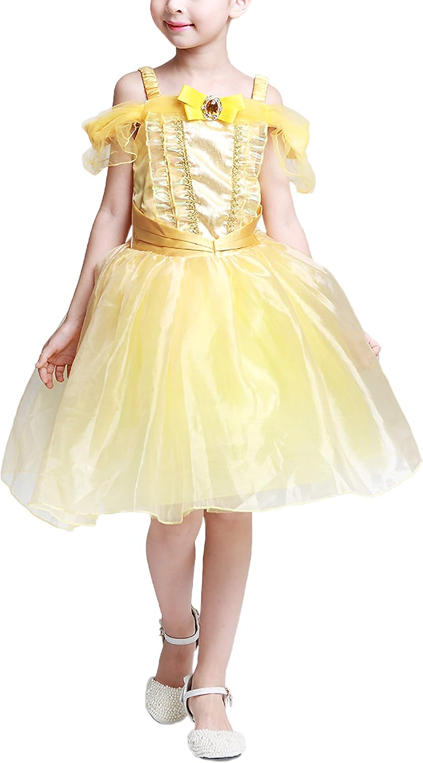 FStory&Winyee Mädchen Prinzessin Kleid Belle Kostüm Kinder Gelb Cosplay