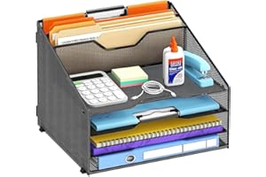 Reeplan Desk File Organizer, Paper Organizer with 4 Letter Trays and 2 Vertical Upright Sections, Desk Organizers and Accesso
