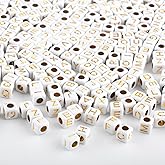 1000pcs Acrylic Small Letter Beads Cube Letter Beads Acrylic Letter Alphabet for Jewelry Making Alphabet Beads (White/Gold)