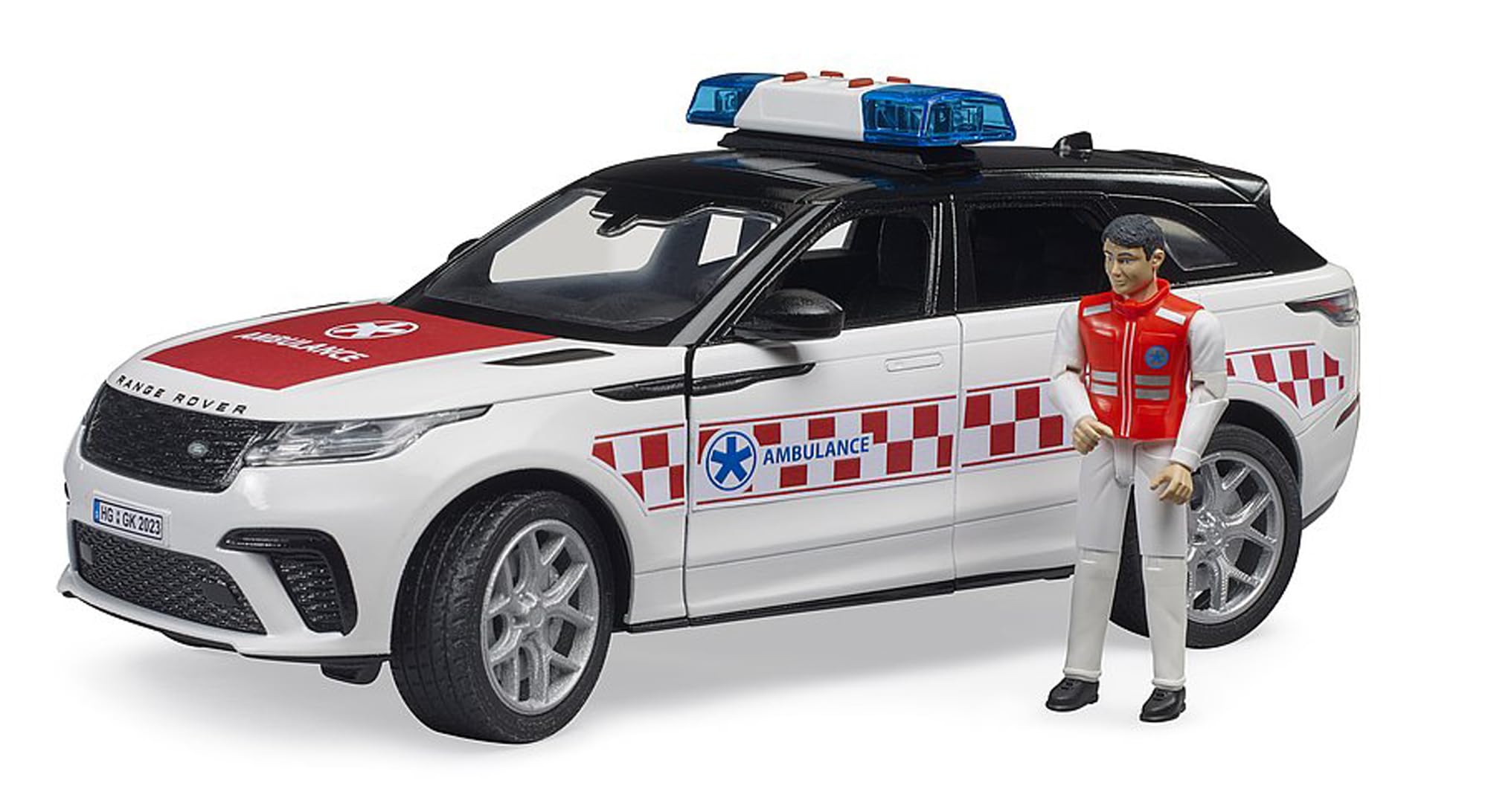 Bruder Range Rover Velar Emergency SUV – 1:16 Rescue Vehicle with Driver Figure & Light/Sound Module