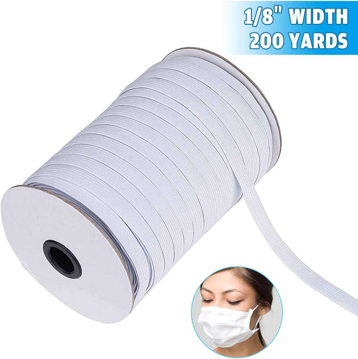 Briaded Elastic Band, LIUMY Elastic Cord Heavy Stretch String, 1/8inch Elastic Rope, 200 Yard Sewing Elastic Spool for Sewing Crafts, Jewellery Making, Beading (White)