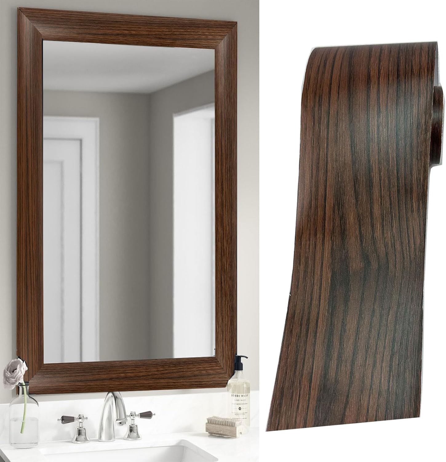 Photo 1 of DESOMINOR 32.8Ft Black Border Peel &Stick Wood Grain Wallpaper Border Removable Waterproof Bathroom Mirror Frame Sticker (Dark Brown, 2Inch x 32.8Ft)LPNPMEL9801184
