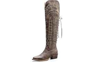 GLOBALWIN Women's Cowboy Western Fashion Over The Knee Thigh High Cowgirl Boots Low Heel