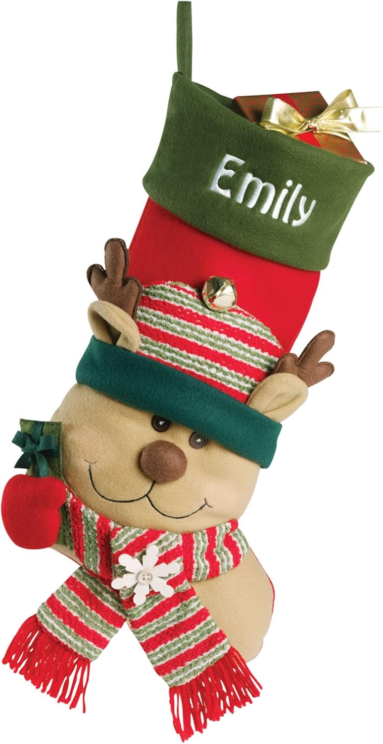 Stockings & Holders - Let's Make Memories Big Face Jingle Bell Personalized Christmas Stocking - 3D Plush - Customized Embroidered Name - 20