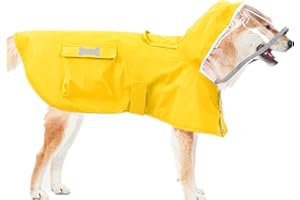 MAMORE Dog Waterproof Raincoat with Poncho Hoodie, High Reflective Adjustable Yellow Pet Rain Jacket with Leash Hole for Small Medium and Large Dogs (Yellow, XX-Large)
