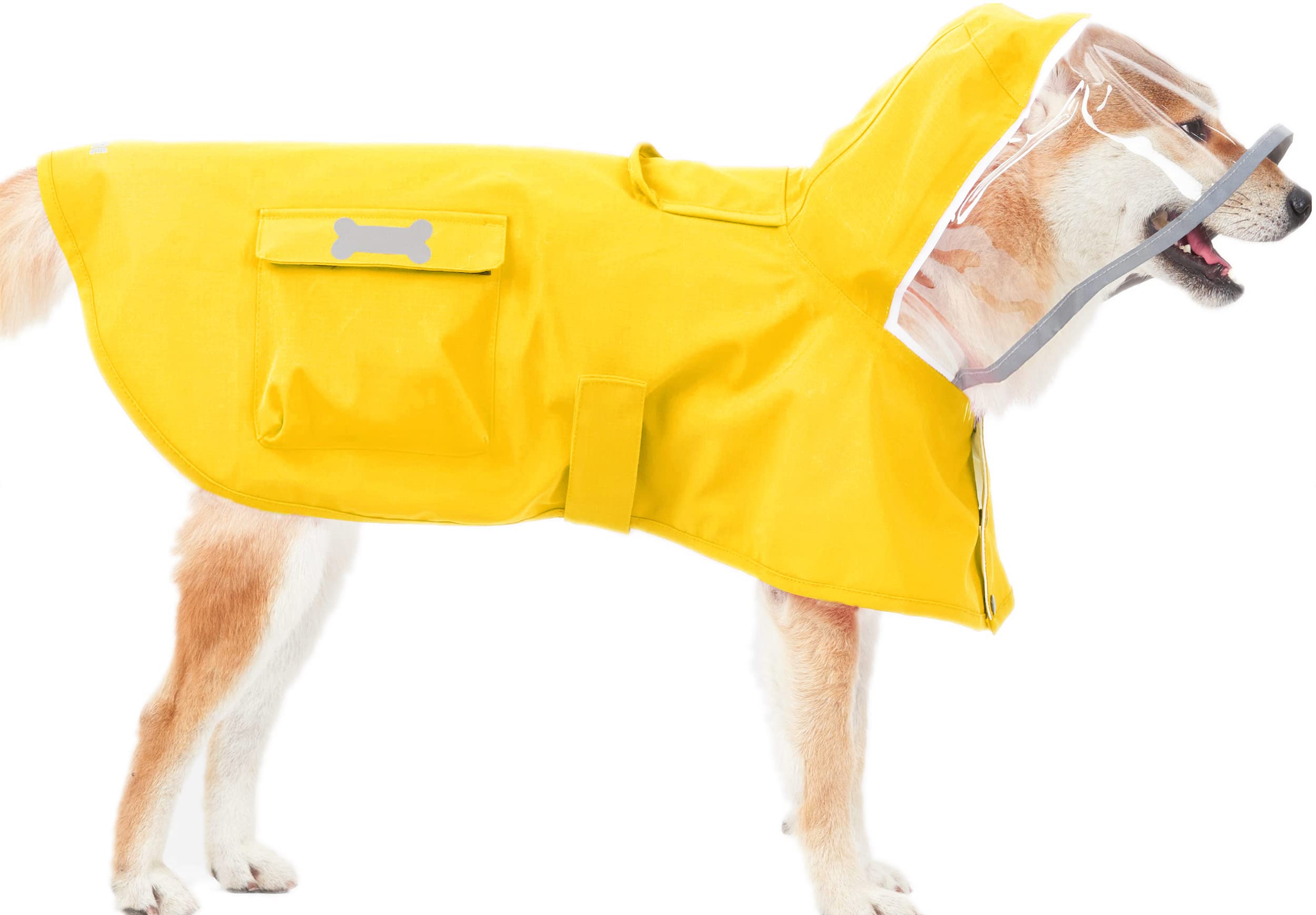 Dog Waterproof Raincoat with Poncho Hoodie, High Reflective Adjustable Yellow Pet Rain Jacket with Leash Hole for Small Medium and Large Dogs (X-Large)