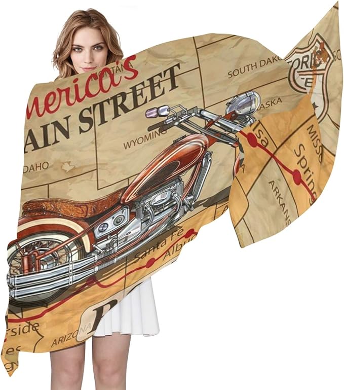 Womens Route Motorcycle Scarf Sheer Silky Feeling Long Scarves