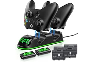 FRONCHA Controller Charger Station with 2x4800mWh Rechargeable Battery Packs Compatible with Xbox One/Elite/Series X|S, Controller Charging Dock, XB Gaming Accessories with 9 RGB Modes and 4 Battery Covers