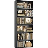 FOTOSOK 6-Tier Open Bookcase and Bookshelf, Freestanding Display Storage Shelves Tall Bookcase for Bedroom, Living Room and Office, Black