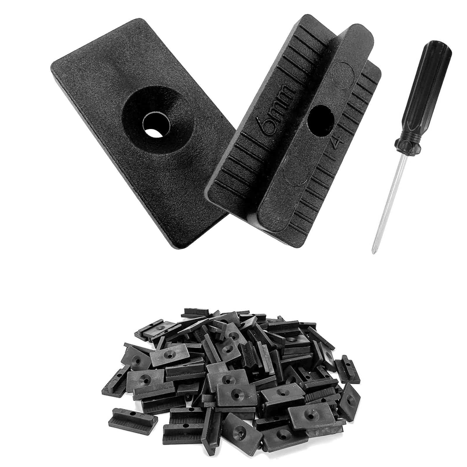 100 Pcs Composite Decking T Clips Fixing, Plastic T Clips, Plastic Decking Clips Hidden Fixing Fasteners, 6mm Decking Spacer with Screwdriver, Suitable for Most of The Market Products