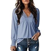 Dokotoo Women's Casual V Neck Long Sleeve Shirts Loose Tunic Tops Business Tee Blouses