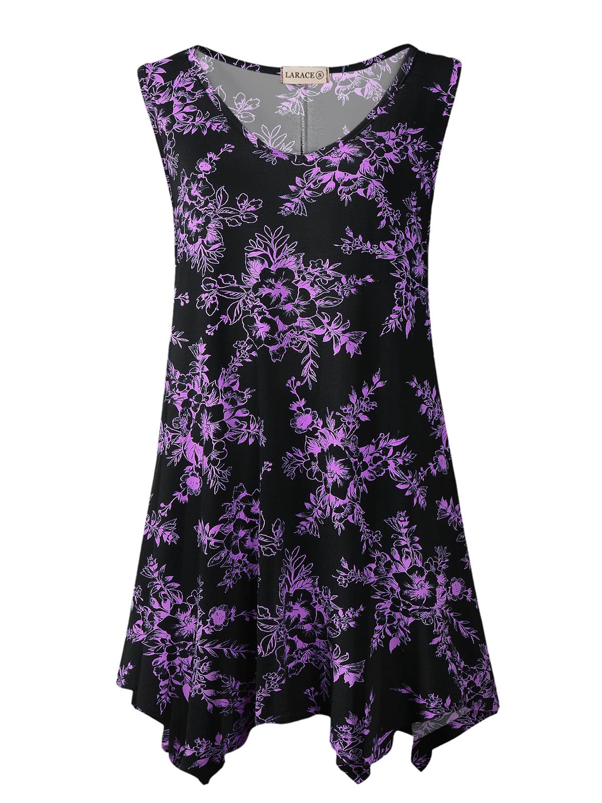 Photo 1 of (usage is minor) LARACE Plus Size Tank Tops for Women V Neck T Shirts Summer Sleeveless Tunic Tops Loose Fit Flowy Blouse(4X,Black Purple Floral)