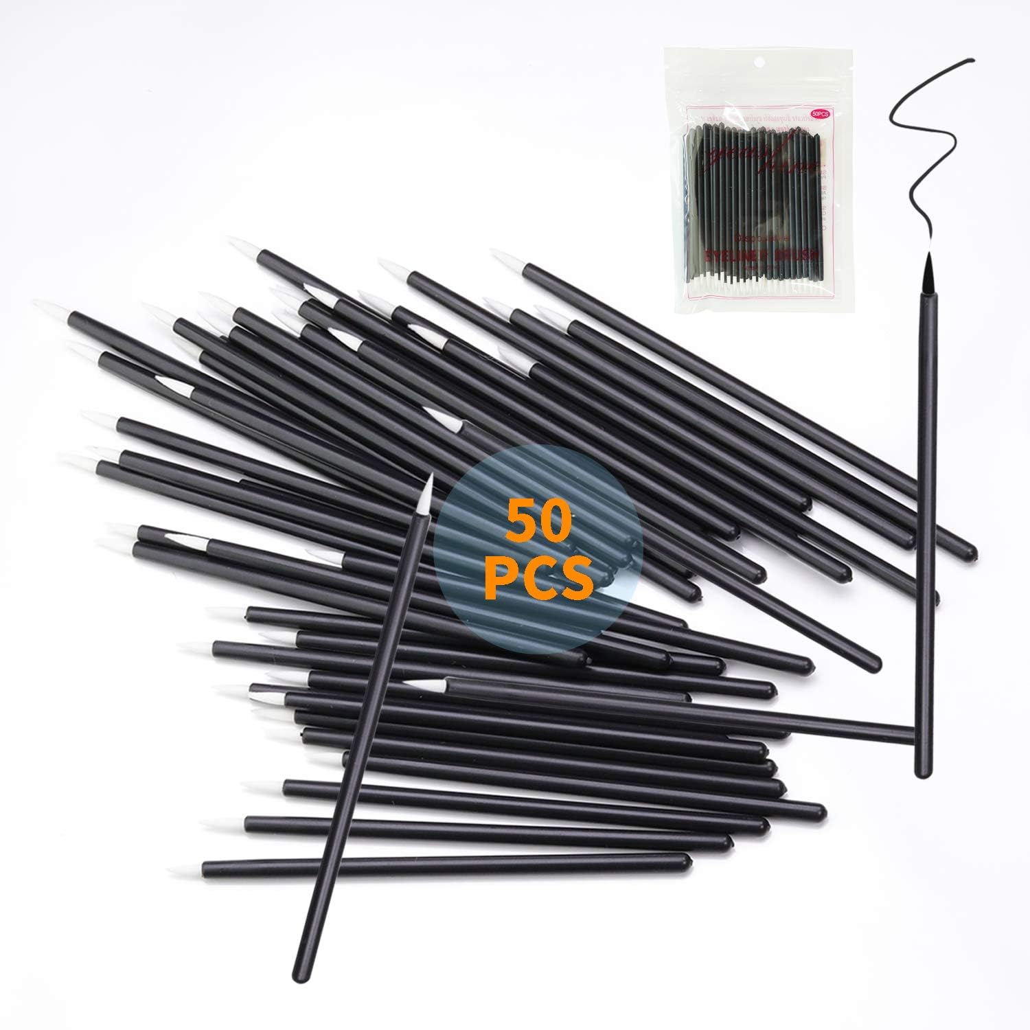 YEASHINE 50 PCS Disposable Eyeliner Brush Applicator Eyeliner Magic Wand Eyeliner Makeup Tool (bag(no protective), White Brush)
