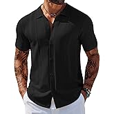 COOFANDY Men's Knit Shirts Short Sleeve Button Down Polo Shirt Vintage Casual Beach Shirt Summer Tops