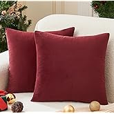GriNeed Christmas Burgundy Pillow Covers Set of 2 18x18 Inch Throw Pillow Covers, Soft Velvet Xmas Wine Red Decorative Pillow Covers for Couch Sofa Bed Living Room, Home Modern Decor
