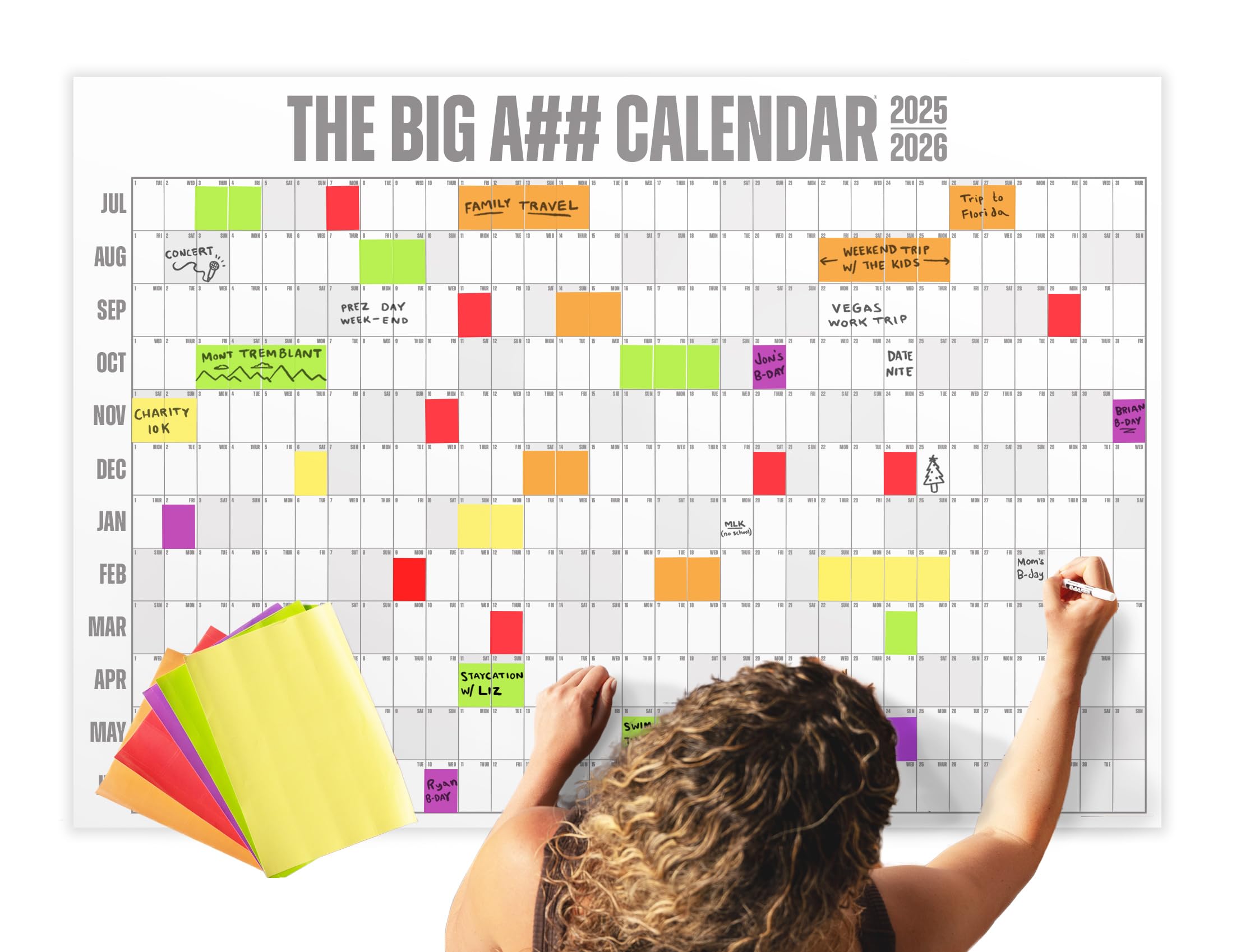 Photo 1 of The Big A## Calendar Mid-Year Wall Planner – July to June Dry-Erase – Includes 1 Markers & 100 Labels – Lightweight, Easy to Hang Yearly Planner – Plan Goals & Adventures – Gray, 4’x3’