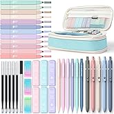 Four Candies 39 PCS Aesthetic School Supplies with Cute Pen Case, 12 Pastel Highlighters, 5 Black Ink Gel Pens, 6 Mechanical Pencils Set for Students Stationary College Essentials (Blue)