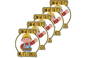 XMJY 5 Pack Funny Hardhat Stickers - Can We Fix It? No, It's Fucked, Cute Cartoon Hard Hat Stickers for Builder, Waterproof Vinyl Stickers for Tool Box, Helmet (2 inch)