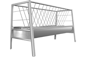 BLUEIAN Pasture Feeder, 92 Gallons Multiple Sided Goat Hay Feeder, Stainless Steel Hay Rack with 27'' Wide Tray for Goats, Sheep, Horses, Lamb, Ease of Assembly, Detachable Grain Tray, Silver