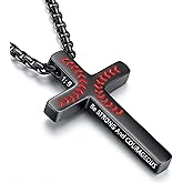 HETICA Baseball Bible Verse Cross Necklace Stainless Steel Chain Pendant Religious Baseball Stuff Accessories Jewelry Graduation Christmas Gifts