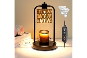 LOCOCO Candle Warmer Lamp with Timer Light: Electric Wax Melt Warming Dimmable for Yankee Candles Large - Birthday Christmas Gift for Women Mom, Room, New Home Decor, Vintage House (Black + Brown Hemp Rope)