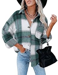 ZOLUCKY Flannel Shacket for Women Green Plaid
