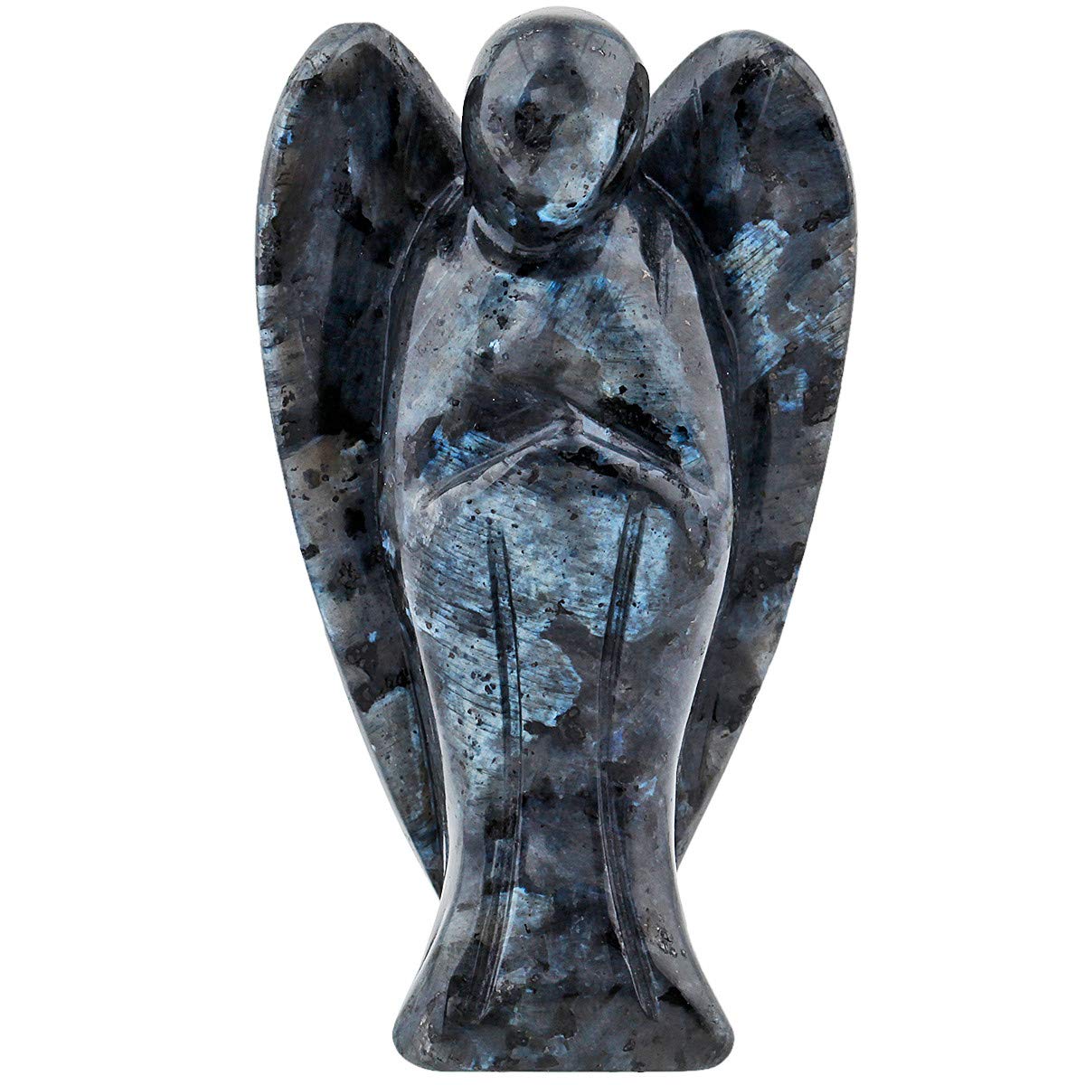 Nupuyai 3" Labradorite Guardian Crystal Angel Statue, Love Pocket Carved Angel Figurine Spiritual Healing Stone Ornament for Home Office Decor