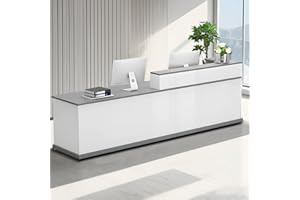 Nuipesn Reception Counter Desk with Lockable Drawer - Office Desk & Table (White+Gray/Left, 78.74" L*23.62" W*39.37" H)