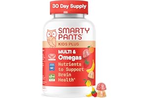 SmartyPants Kids Multivitamin Gummies - Improved Formula: Omega 3 (DHA/EPA), Vitamins D3, C, B12, B6, Vitamin A, K & Zinc, Gluten Free, Three Fruit Flavors, 60 Count (30 Day Supply)