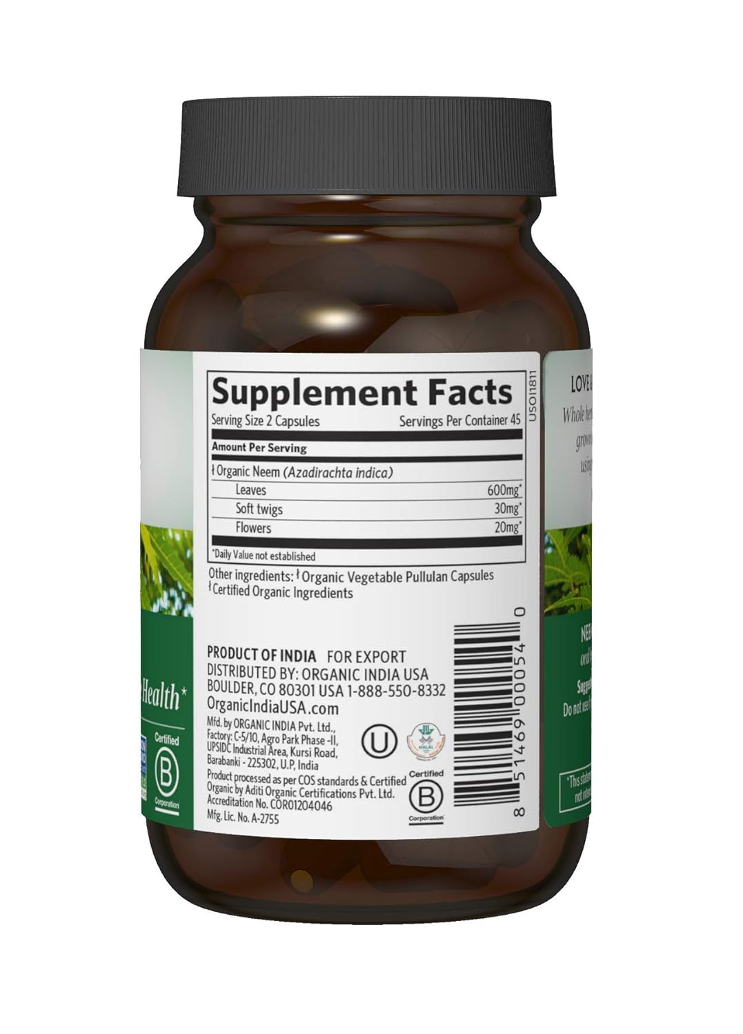 Organic India Neem Herbal Supplement - Supports Skin & Immune Health, Detox, Healthy Inflammatory Response, Vegan, Gluten-Free, USDA Certified Organic, Supports Liver Health - 90 Capsules : Neem Herbal Supplements : Beauty