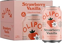 OLIPOP Prebiotic Soda Pop, Strawberry Vanilla, Prebiotics, Botanicals, Plant Fiber, 12 fl oz (4 Cans)