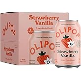 OLIPOP Prebiotic Soda Pop, Strawberry Vanilla, Prebiotics, Botanicals, Plant Fiber, 12 fl oz (4 Cans)