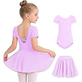 Mecceos Toddler Ballet Leotards Dance Skirt for Girls Double Cross Hollow Back Outfits Gymnastics Kids Dance Dresses