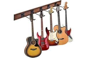 MOREYES Guitar Wall Mount for Multiple Guitars, Guitar Hanger Wall Mount with 5 Rotatable Guitar Hooks, 48" Thick Alloy Steel Guitar Wall Hanger Holder for Acoustic, Electric Guitar, Bass, Rosewood