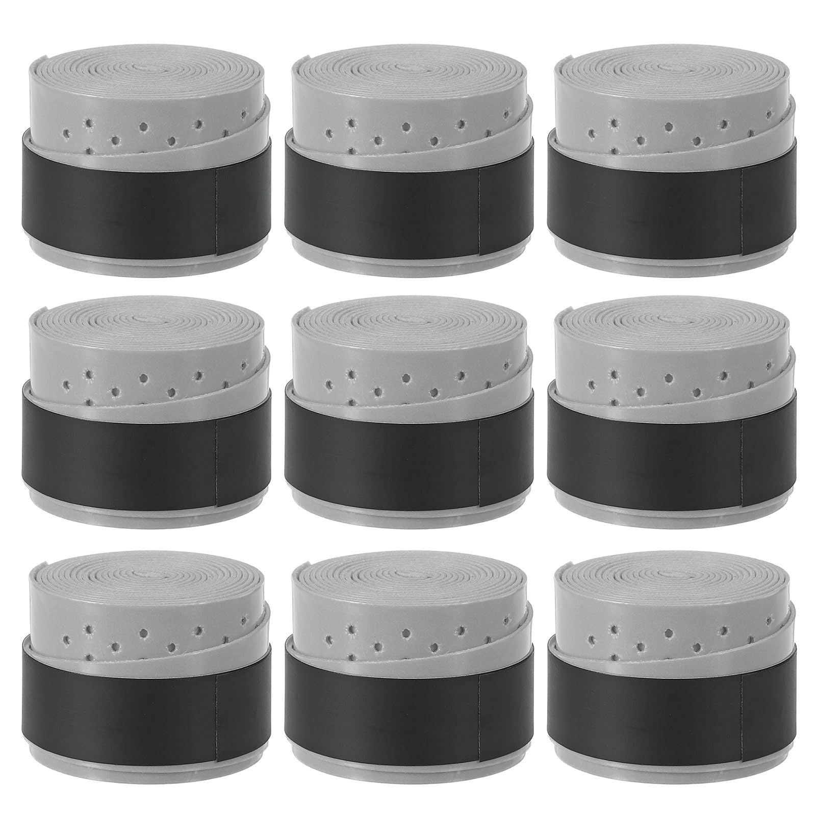 PATIKIL 43.3" Tennis Racket Grip Tape, 9 Pack Overgrip Perforated Absorbent Non-Slip for Badminton Fishing Rod, Grey