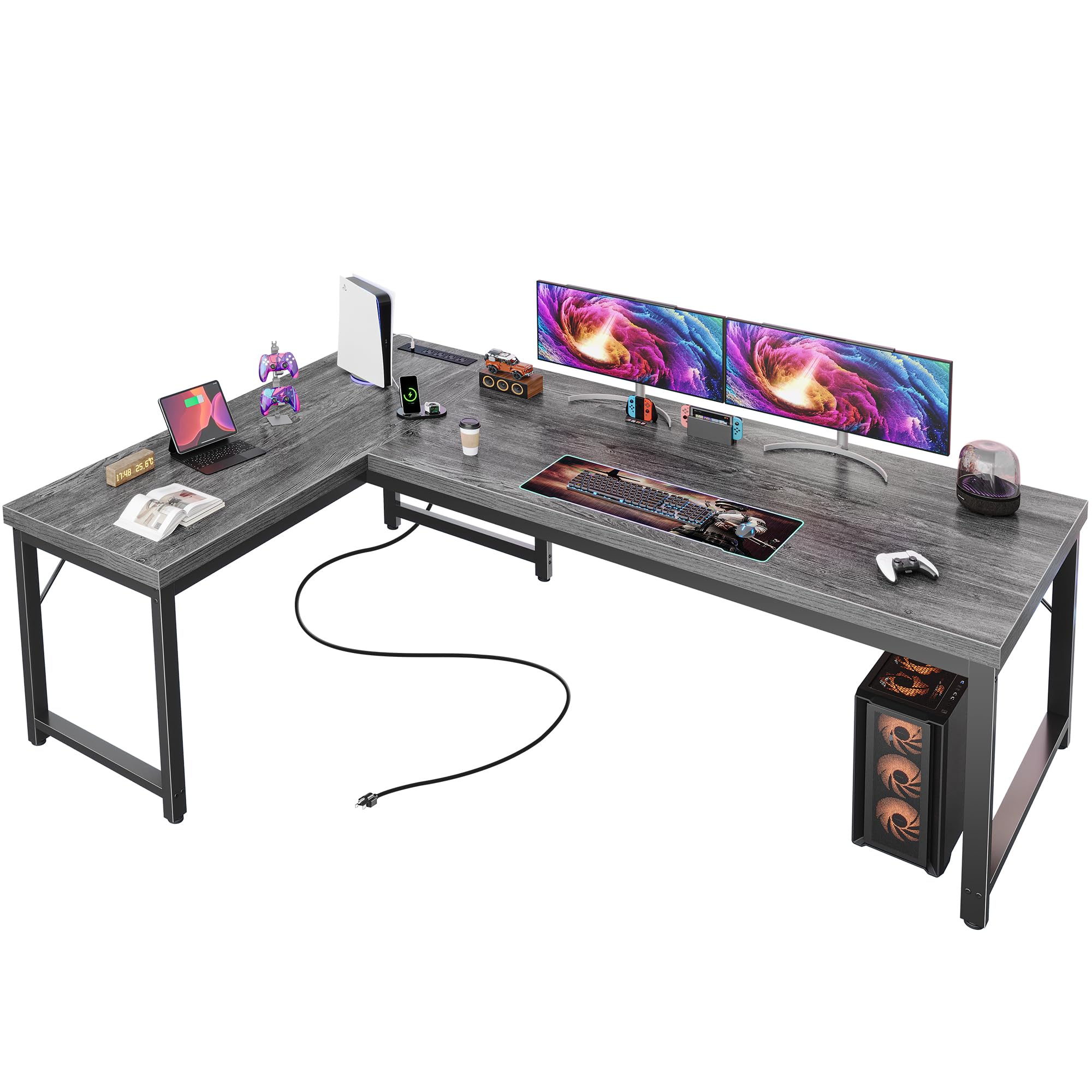 Photo 1 of Huuger 63 Inch L Shaped Desk with Power Outlets and USB-C Port, Reversible Computer Desk, Larger Office Corner Gaming Desk, 0.95 Inch Thicker Desktop, Metal Frame, for Home Office, Study, Grey