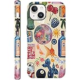 lioscre Cute Summer European Collage Case for iPhone 14/iPhone 13 6.1'', Lovely Collage Pattern Print Design Funda Aesthetic Trendy Slim Fit Soft TPU Silicone Protective Cover for Women Girl Boy Men