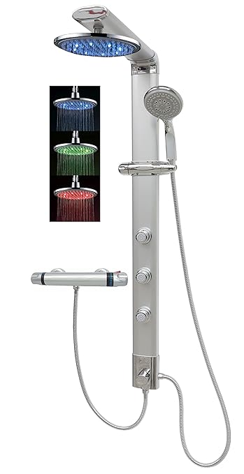 Duschsystem mit Regendusche Thermostat Duschpaneel Brausepaneel Led Duschsäule Duscharmatur Massagedüsen Eck & Wandmontage Si