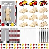 BOIKOKY Racecar Painting Party Favors Kit - 12 Unfinished Wooden Cars, Acrylic Paints, Brushes, Thank You Cards, Perfect for Racing-Themed Birthday & Two Fast Theme Party Supplies