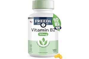 FREEDA Riboflavin Vitamin B2 Tablets – 50mg – Optimized Dose for Energy & Nervous System Support – Kosher, Vegan, GF B2 Vitamins Supplement – VIT B 2 for Brain & Metabolism (100 Ct)