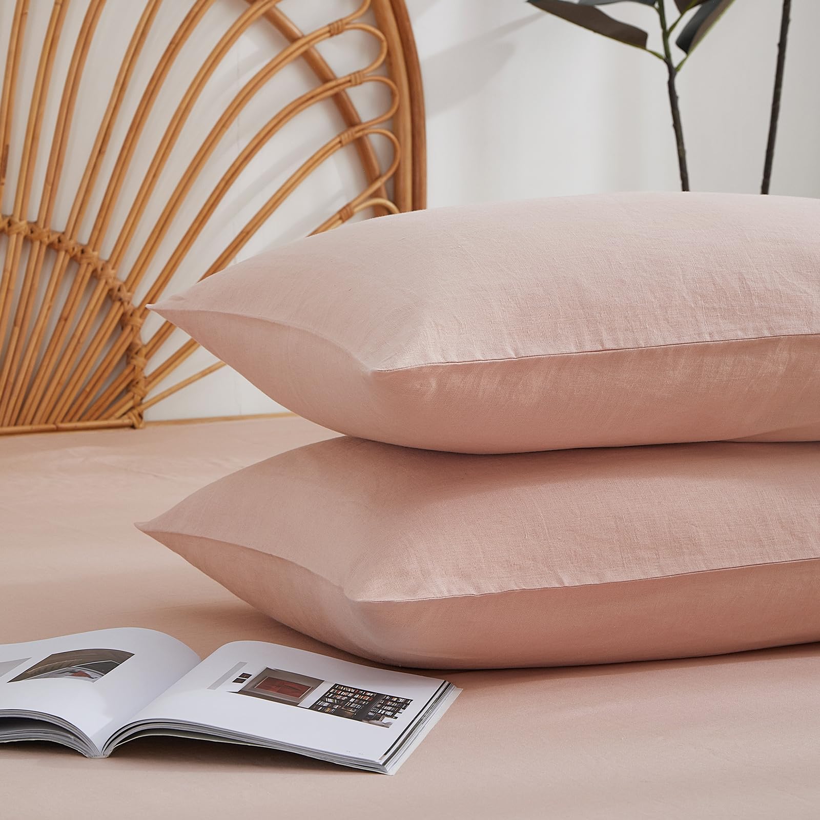 Photo 1 of 100% French Linen Pillowcase Set of 2, Breathable Envelope Closure Soft Linen Pillow Cover,Soft Luxury Hotel & Home Use, Gift