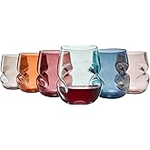 Khen Unbreakable Aerating Stemless Wine Glasses - European Tritan Plastic Wine Glass Set with Finger Indentations - Set of 6-13 oz Pastel Glass - Acrylic Reusable, BPA Free, Naturally Aerates Wines