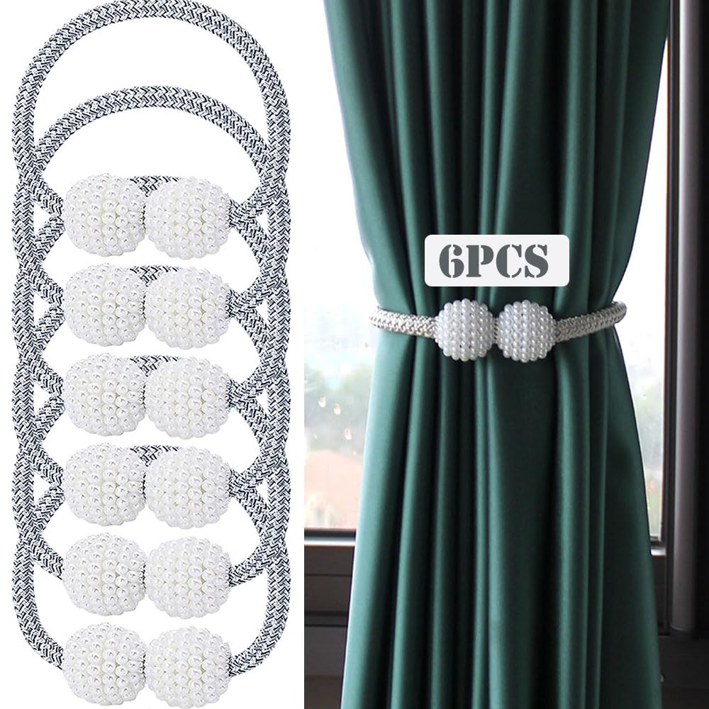 Aoche Magnetic Curtain Tiebacks,6 Pieces Curtain Clips Rope Holdbacks Holder Buckles for Home Office Hotel Window Decoration (Grey)