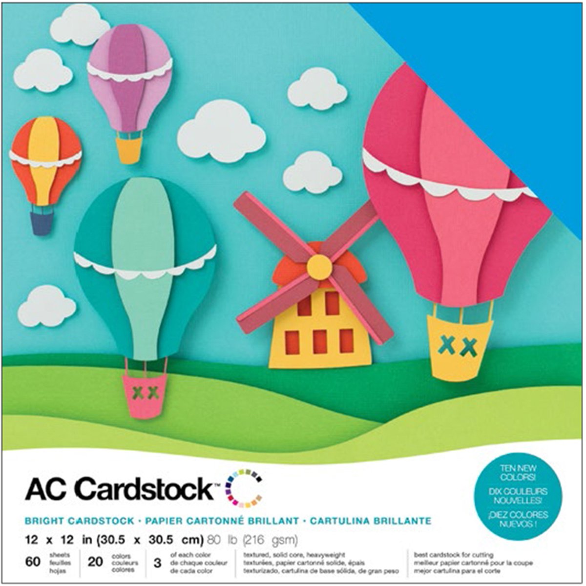 American Crafts 376990 Variety Cardstock, Multi-Colour, 12 x 12-Inch, Pack of 60