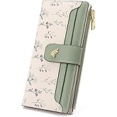GAEKEAO Womens Wallet Slim Thin RFID Blocking Floral Vegan Leather Card Holder Bifold Long Ladies Wallet with Zipper Pocket