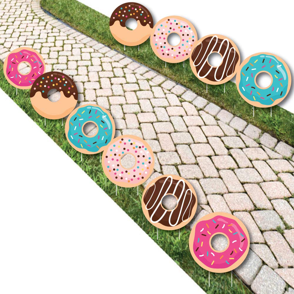 Donut Worry, Let's Party - Lawn Decorations - Outdoor Doughnut Party Yard Decorations - 10 Piece