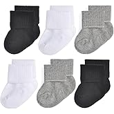 EPEIUS Baby Socks Unisex-Baby Seamless Turn Cuff Socks Cotton Rich Booties Socks 6 Pairs Pack Newborn Infant Toddlers