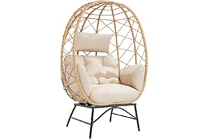 SWITTE Wicker Egg Chair Outdoor, Oversized Patio Lounge Chairs with Cushion for Indoor Living Room, Bedroom, Outside Backyard Balcony-Beige