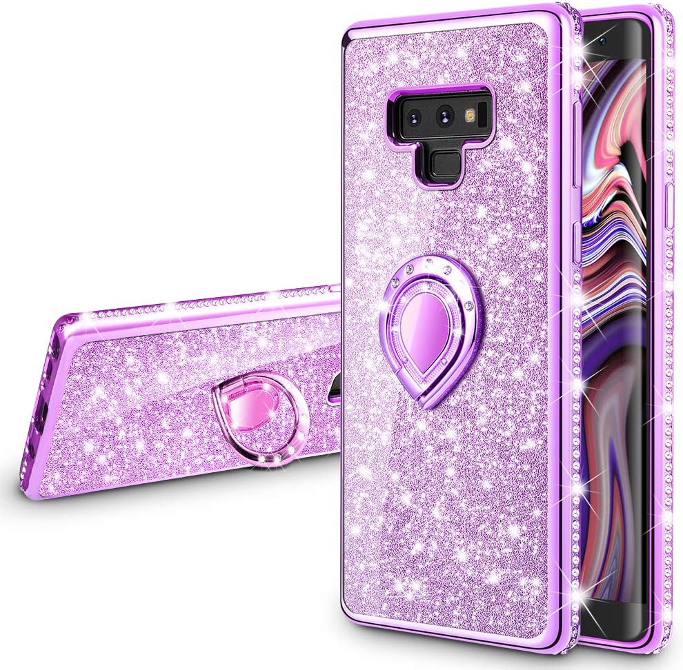 VEGO Galaxy Note 9 Case Glitter Bling Diamond Rhinestone Bumper Sparkly Protective Grip Case with Kickstand Ring Stand for Women Girls for Samsung Galaxy Note 9 (Purple)