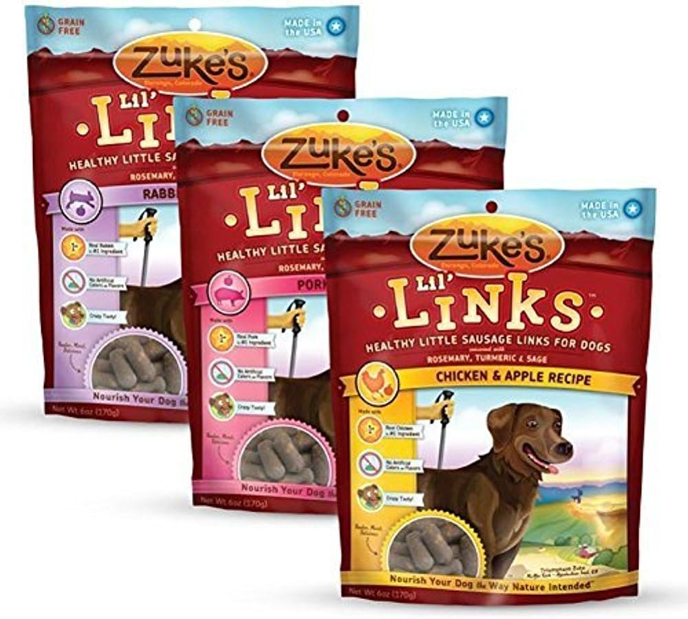 Zukes, Lil' Links, Grain Free Dog Treats, Economy Variety 3-Pack ......(6 oz each flavor) by Zukes Performance Pet